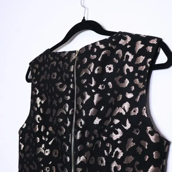 MOLLY BRACKEN Black Leopard Print Mini Dress Metallic Rose Gold Lined Women's S - Picture 6 of 11